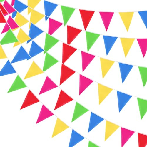 Guirnalda de banderines de 200 m y 400 Piezas para decoración de Fiestas, banderines Triangulares Reutilizables e Impermeables, Ideales para Bodas, cumpleaños y Festivales en Interiores y Exteriores