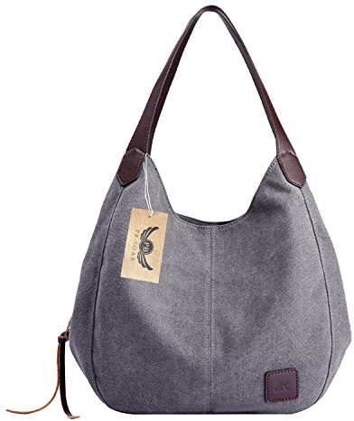 PB-SOAR Damen Mädchen Modern Canvas Shopper Schultertasche Handtasche Henkeltasche Hobo Bag Beuteltasche (Grau)