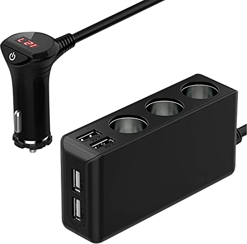 Zigarettenanzünder Verteiler Auto Adapter 12V: 120W KFZ Ladegerät 3 Steckdose 24V Mehrfach Splitter DC mit LED Voltmeter Schalter 4 USB Anschlüsse 6.8A für alle Handys GPS Autokamera und mehr