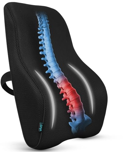 Vive Full Lumbar Pillow - Memory Foam Contour Support Cushion for Lower Back Pain - Muscle Strain, Sciatica, Arthritis, Osteoporosis, Scoliosis, Kyphosis, Bulging or Herniated Disc - Improve Posture