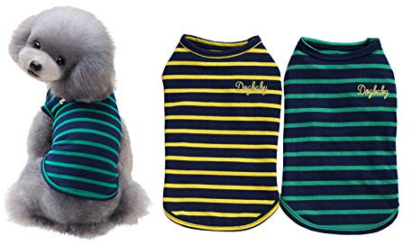YAODHAOD 2er Pack Gestreiftes Hundeshemd Haustierkleidung Welpen (XXL) | Baumwolle T-Shirts Super Weich Cat Tank Weste T-Shirt Atmungsaktiv dehnbar für kleine extra kleine mittlere Hunde oder Katzen