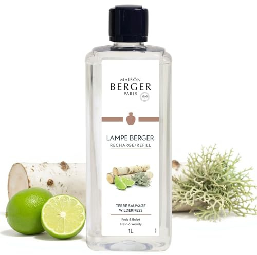 MAISON BERGER Wilderness Lamp Berger Fragrance Refill, 1 Liter – 2-in-1 Catalytic System, Neutralizes Odours Then Diffuses Fragrance, Green Citrus Zest with Leather and Earthy Patchouli