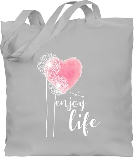 Shirtracer Baumwolltasche - Sprüche Statement - Pusteblume Enjoy Life weiß/rosa - Unisize - Hellgrau - mit aufschrift blumen tasche statements pusteblumen stoffbeutel sprüchen￼ jutebeutel spruch
