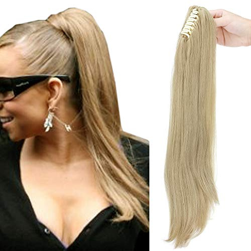 Ponytail Extension Pferdeschwanz Zopf mit Klammer Haarteil Haarverlängerung Hair Piece Haar Hitzebeständig Micro-wavy wie Echthaar 22(55cm) Aschblond