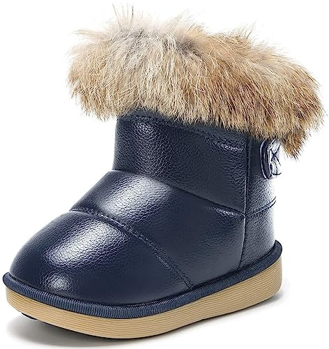 Gaatpot Zapatos Para Invierno Niña Botas de Nieve Niño Forradas Zapatillas Algodón Botines Planas Anti-Deslizante Outdoor Boots Azul oscuro 25 EU = 26 CN