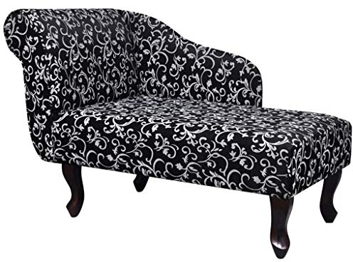 Relaxliege Loungesofa Chaiselongue Sitzfläche mit Rücken und Armlehne, Recamiere im Landhausstil, 104 x 51 x 69,5 cm, Schwarz und Weiß Stoff