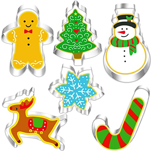 RMMD Christmas Cookie Cutter 6 Pack Stainless Steel Biscuits Cutters Xmas Cookie Cutters Set Gingerbread Tree Snowman Reindeer Cookie Cutters Christmas Pastry Cutters for Baking