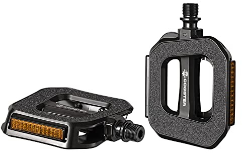 COGSTER Grid Bike Flat Pedals with Sandpaper Grip Surface and reflectors for MTB, Road Bikes, City Bikes, Touring Bikes, Folding Bikes