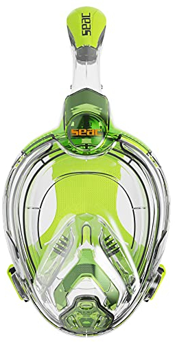 Seac Libera, Maschera Integrale da Snorkeling di Nuova Generazione, Silicone Ipoallergenico, Sgancio Rapido, 4 Taglie, trasparente/verde, JUNIOR
