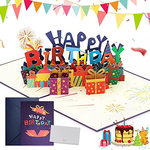 3D Geburtstagskarte, Pop Up Geburtstagskarten Happy Birthday Grußkarte Karte Geschenkkarte mit Umschlag, Gefaltete Glückwunschkarte Geburtstag Grußkarten für Kinder Erwachsene Geburtstag Weihnachten
