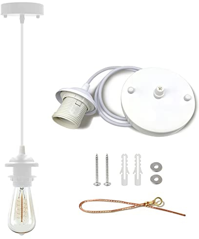 VTYXCTIGJ Industrial Mini Pendant Light Kit, Edison Retro Pendant, UL E26 Lamp Socket Vintage Pendant Light Cord, Mini Ceiling Hanging Light Fixtures, Adjustable Hanging Light Kit for Kitchen (White)
