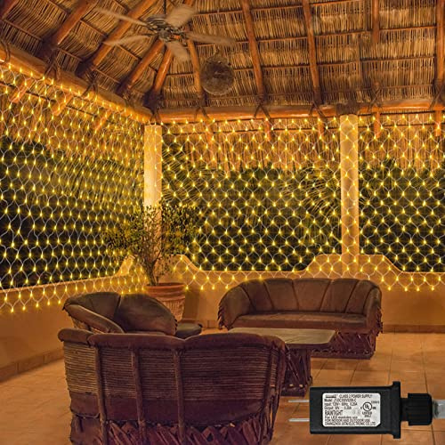 echosari 20Ft x 13Ft Net Lights Outdoor Mesh Lights Plug in with Remote, 720 LED Christmas Net Light IP68 Fully Waterproof for Party Garden Backyard Wall Bush Decor (Warm White)