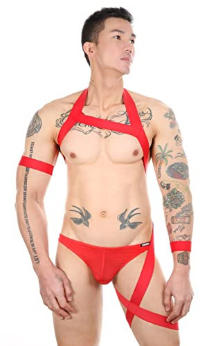 Herren Starke Nylon Body Brustgeschirr Club Wear Kostüme Höschen nicht im Lieferumfang enthalten, rot, Einheitsgröße