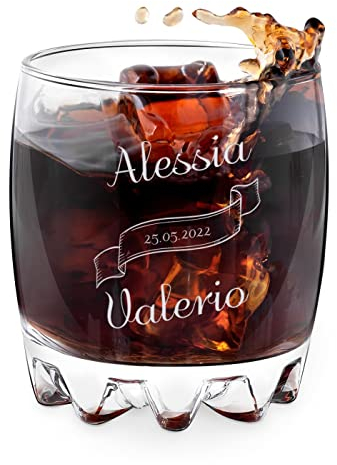 Maverton bicchiere da whisky - in vetro da 310 ml - incisione personalizzata - idea per anniversario - perfetto per bourbon e drink - bicchiere personalizzato - pensiero speciale - ragazza e ragazzo