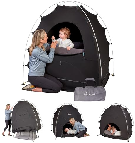 Hiccapop Daydreamer Blackout Tent for Pack and Play, Patented Portable Crib Tent, Blackout Canopy Crib Cover, Sleep Pod for Kids, Black