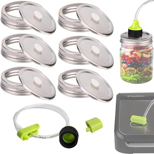 Tapas de tarro Mason de sellado al vacío para sellador al vacío FoodSaver, tapa de sellado al vacío para tarro Mason de 2.75 pulgadas, juego de 6 tapas de acero inoxidable al vacío de boca regular