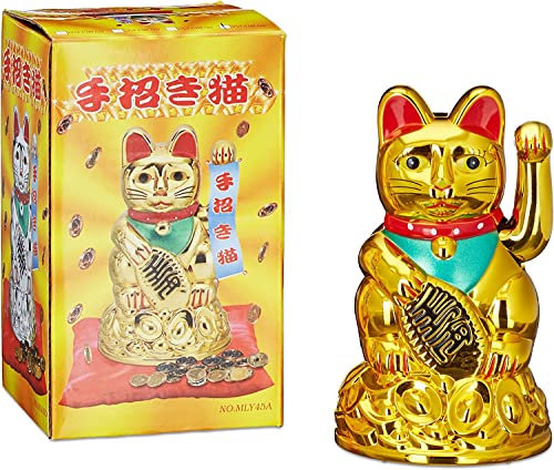 3.5 Gold Lucky Waving Cat - Chinese Oriental Fortune Maneki Neko Feng Shui Money Decoration Gift for Home Office Decor - Good Fortune Symbols
