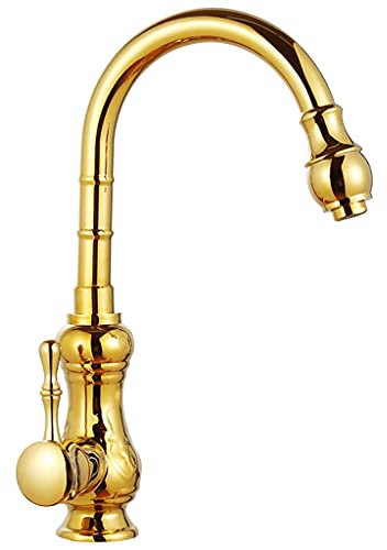 Kitchen Sink Taps Kitchen Tap Golden Copper Kitchen Faucet, Single Handle Single Hole Sink Tap, Thick European-Style Antique Hot and Cold Mixing Faucet, Easy Installation,Gold,20 *