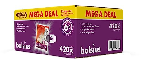 Bolsius - Großpackung Teelichter - 420 Stück - Teelichter - Weiß - 6 Brennstunden - Sauberes Abbrennen - Unparfümierte - Natürliches Pflanzenwachts - Ohne Palmöl