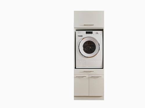 Laundreezy Waschmaschinenschrank mit Schrankaufsatz, Weiß - Waschmaschinen-Überbauschrank TÜV-Zertifiziert mit viel Stauraum - 67,5 x 200 x 67,5 cm (B/H/T)