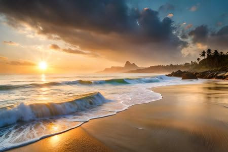 adrium Acryl-Bild 50 x 30 cm: Tropischer Strand bei Sonnenuntergang, Sri Lanka. Schöner Naturhintergrund (211813979)