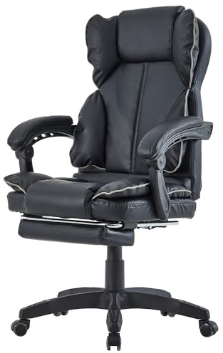 TRISENS Schreibtischstuhl ergonomisch mit Flexibler Rückenlehne & Kopfstütze - Bequemer Bürostuhl für Schreibtisch - Büro Stuhl, Drehstuhl, Chefsessel, Farbe:Schwarz - Grau