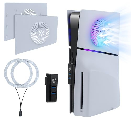 Mcbazel PS5 Slim RGB LED-Streifen mit Fcaeplate, 2-Port USB-Hub Gaming-Zubehörset für PS5 Slim Disc/Digitale Edition – Weiß(Nicht für PS5/PS5 Pro)