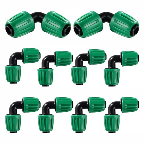VooGenzek 10 PCS 16mm Drip Irrigation Fittings, Irrigation Elbow Adapter, Lock Barbed Connector, Barbed Locking Fitting, Irrigation Pipe Connectors, for Garden Irrigation Systems, Green