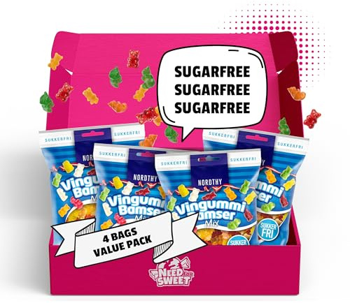 Nordthy Sockerfria Gelébjörnar Godis 4 x 80g (320g) – Originalt Danskt Vingummi/Fruktgodis utan Socker – Lågkalori Gelébjörnar – Hälsosamt Snacks & Perfekt för Diabetiker