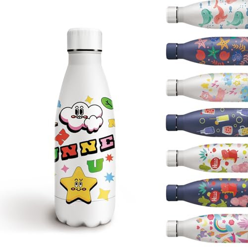 Grsta Gourde Enfant, 350ml Gourde Isotherme, Gourde Enfant anti Fuite Sans BPA, Gourde Personnalisée qui peut être transporté avec vous, pour l'école et la Maternelle, Motif d'étoile