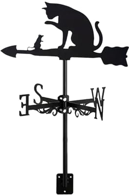 Ronyme Wetterfahne mit schwarzer Katze, Tier-Wetterfahne aus Metall, Kunsthandwerk, Windrichtungsanzeiger für Zaun, Außendachmontage, Gartenhof