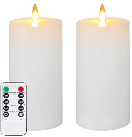 Auemaniliy LED-Kerze, LED-Kerze mit Fernbedienung und Timer, batteriebetriebene Kerze, gefälschte Kerze, glatte Kanten, romantische Stimmung und minimalistische Wohnkultur, 2 Stück (weiß)