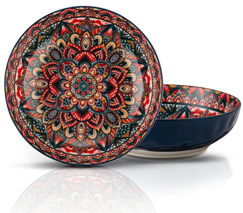 YUN TAO Set di 2 ciotole da portata grandi, 25,4 cm, ciotole per pasta da 2,12 g, piatti decorativi per intrattenere, ciotole per ramen dai colori vivaci, per feste, adatte al microonde e alla