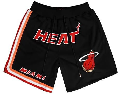 Mengmiao Miami Heat Shorts Herren, NBA Basketball Shorts, Atmungsaktiv und Schnell Trocknend mit Taschen, Sommer Basketball Hose für Training und Outdoor