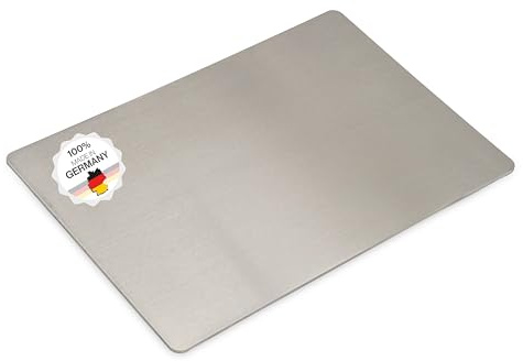 Edelstahl Schneidebrett - Für Fleisch, Fisch & Gemüse - Hygienisches Schneidbrett Metall - Stahl Brettchen Küche Plastikfrei - Küchenbrett (Ohne Griff, 24x16 cm)
