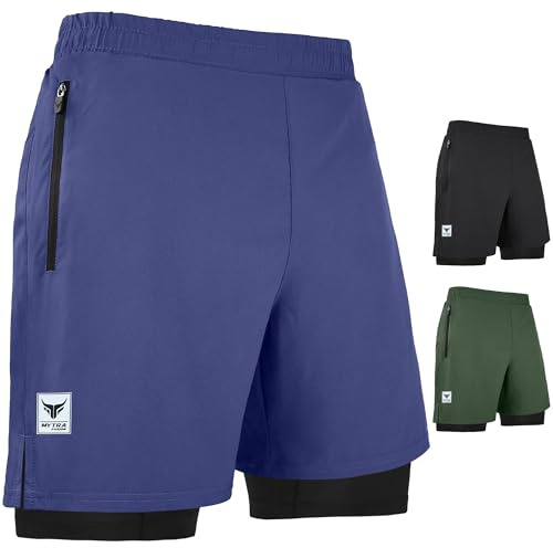 Mytra Fusion löparshorts herr 2 i 1 gymshorts för flera användningsområden Andas och lätt, snabbtorkande träningsshorts för fitnessträning (DE/NL/SE/PL, Alfa, L, Regelbunden, Regelbunden, Navy)