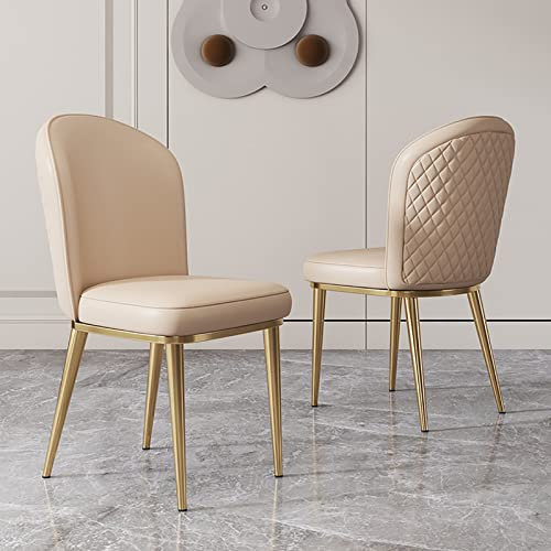 Moderner Esszimmerstuhl-Set, bequem, gepolstert, Freizeitstuhl mit PU-Leder-Metallbeinen und gebogener Rückenlehne, Akzentstuhl für Wohnzimmer, armloser Wartestuhl, Khaki, 47 x 47 x 87 cm, 2 Stück