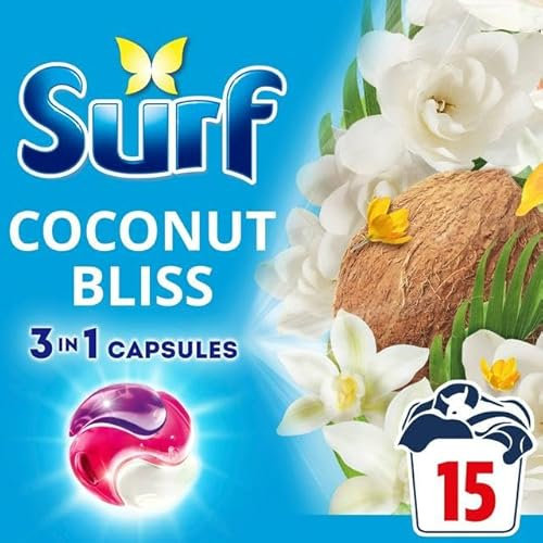 Surf Laundry Washing Detergent Capsules Coconut Bliss 15 Washes