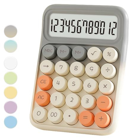 QpenguinBabies Calculatrice Grise et Blanche, Standard, 12 Chiffres, Gros Boutons, Bureau, Maison, École, Gris/Blanc