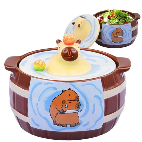 Large Ramen Bowls - Microwave Pasta Bowl, Bathing Capybara Ramen Cooker Noodles Bowl | Microwaveable Breakfast Cereal Bowls, Salad Bowls with Handles, Japanese Ramen Pots for Mixing Salads
