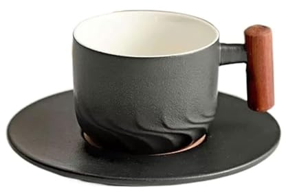 ERBO Espressotassen Schwarz Matt mit Untertasse, 130ml Premium Espresso Tassen mit Henkel, Espressotasse aus Porzellan, Mokkatassen Cappuccino Tassen Kaffeetassen