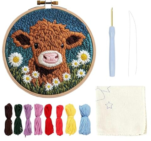 Generisch Punch Needle Set Anfänger, Stanznadel Set Für Anfänger, Mit Tier Blumenmuster Werkzeug Und Garn, Stanznadel Stickerei sta-rter Kit, Becher Teppich Punch Nadel Kit, Für Urlaub, Geburtstag