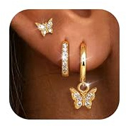 Dochais 3 par guldörhängen för kvinnor set allergivänliga 14K guldpläterade ringörhängen med hänge vattentäta små huggie-ringar dubbar örhänge brosk flera piercingar smycken för kvinnor, Klein