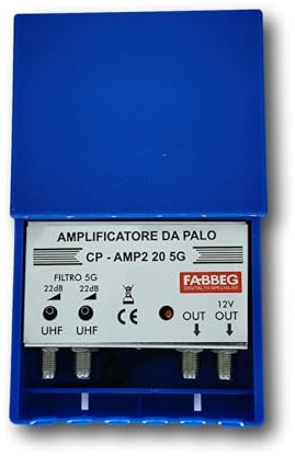 Amplificatore Antenna TV da Palo, 22 dB, con Filtro 5G Fabbeg