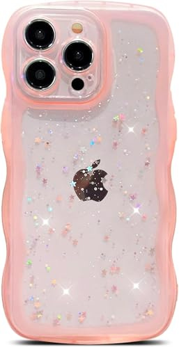 miyonsin Custodia per iPhone 13 Mini, Graziosa Custodia a Forma di Onde Ricce, Glitter Trasparente Custodia Protettiva per Ragazze e Donne, TPU Antishock Cover per iPhone 13 Mini, Rosa-1