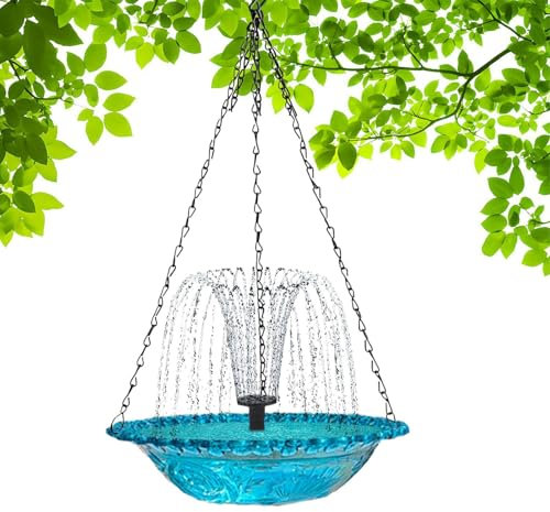 Teksome Ciotola da bagno per uccelli, fontana solare per uccelli, mangiatoia per uccelli da appendere per patio, esterni, giardino