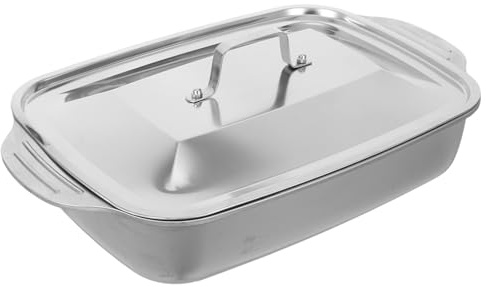 LIFKOME Plat à Rôtir Rectangulaire Cuisson Polyvalente en Acier Inoxydable Couvercle Plateau Profond pour Poisson au Four et Barbecue