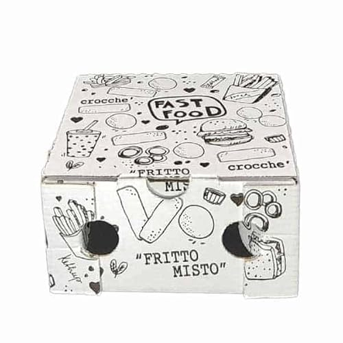 Generico Scatole da asporto fritti e panini misure 15x15x7 Colore bianco Colore avano Stampe Confezioni da 100 pezzi