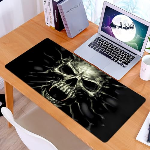 KDWJS Alfombrilla para ratón Speed Gaming XXL 90x40 cm - Base para Mesa - Mejora la precisión y la Velocidad - Resistente - Cráneos Oscuros y siniestros, Picos, cráneos feroces, cráneos con Dientes d