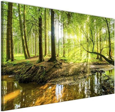 LUMASOUL Wandbilder Wohnzimmer Leinwandbild Wald 120x80 cm | 1-teiliges Bild für Schlafzimmer, Flur, Büro und Küche, modernes Foto-Motiv